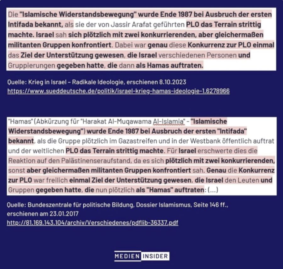 Plagiat? Oben: Ausschnitt aus dem Text Föderl-Schmids Unten: die BPD