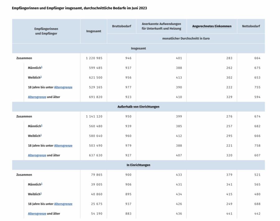 Bedarfe der Grundsicherung 2022 Grafik: Statistisches Bundesamt