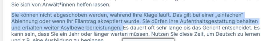 „Handbook Germany“ weist Asylbewerber darauf hin, daß sie während ihrer Klage nicht abgeschoben werden können 