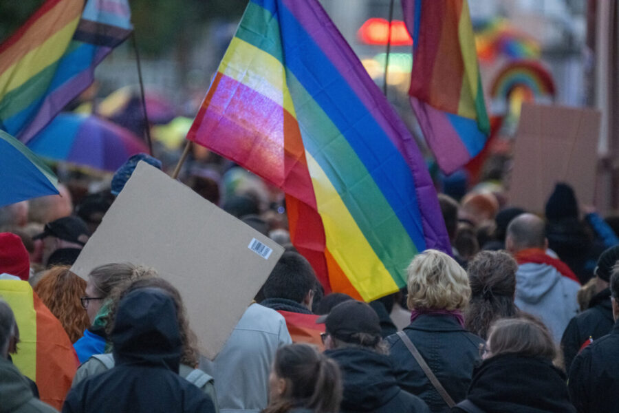 1.300 Menschen haben zuletzt an einer Demo des Vereins „Queer NB“ gegen das Regenbogenverbot teilgenommen Foto: picture alliance/dpa | Stefan Sauer