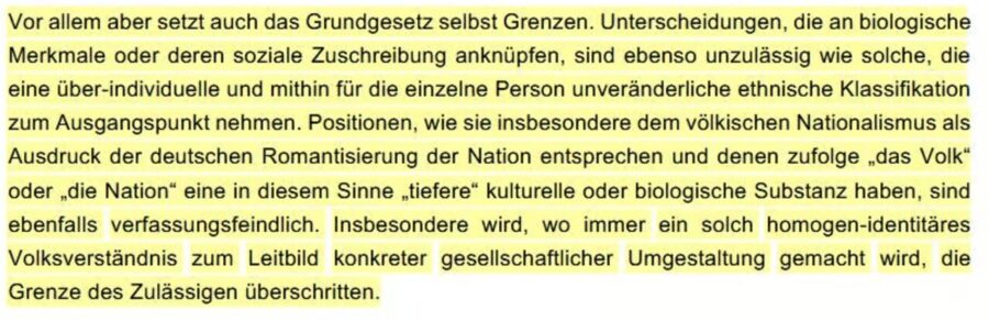 In dem Auszug aus dem dem Rechtswissenschaftlichen Gutachten ist zu lesen, daß die AfD böse ist, weil sie anerkennt, daß es unterschiedliche Kulturen gibt